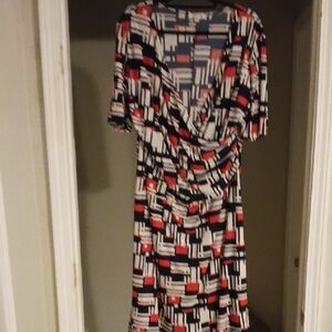 Jones Studio Black Red White Midi Dress